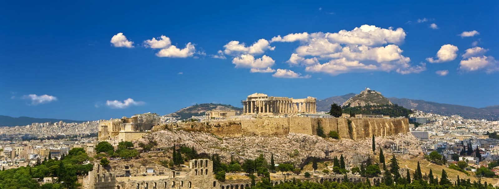 The Acropolis and the Parthenon above Athens, with Lycabettus Hill in the distance